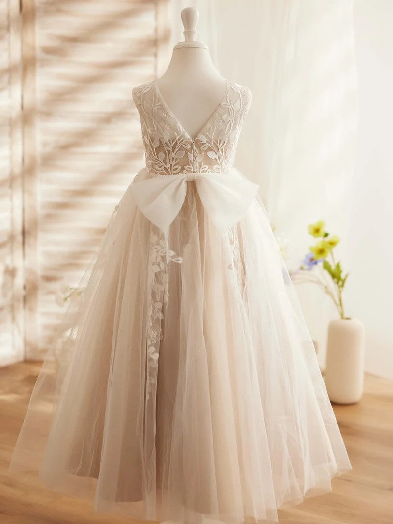 TinyTulle Romantic Ivory &amp; Champagne Princess Flower Girl Dress for Weddings &amp; Special Occasions