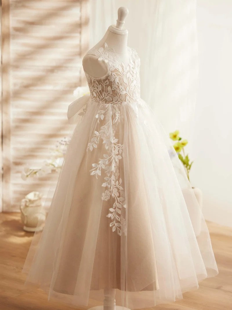TinyTulle Romantic Ivory &amp; Champagne Princess Flower Girl Dress for Weddings &amp; Special Occasions
