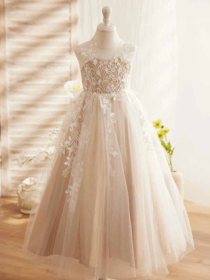 TinyTulle Romantic Ivory &amp; Champagne Princess Flower Girl Dress for Weddings &amp; Special Occasions