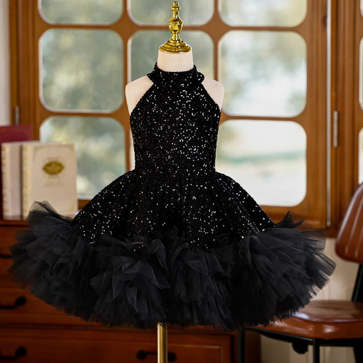 TinyTulle Sparkling Black Sequin Sleeveless Flower Girl Dress