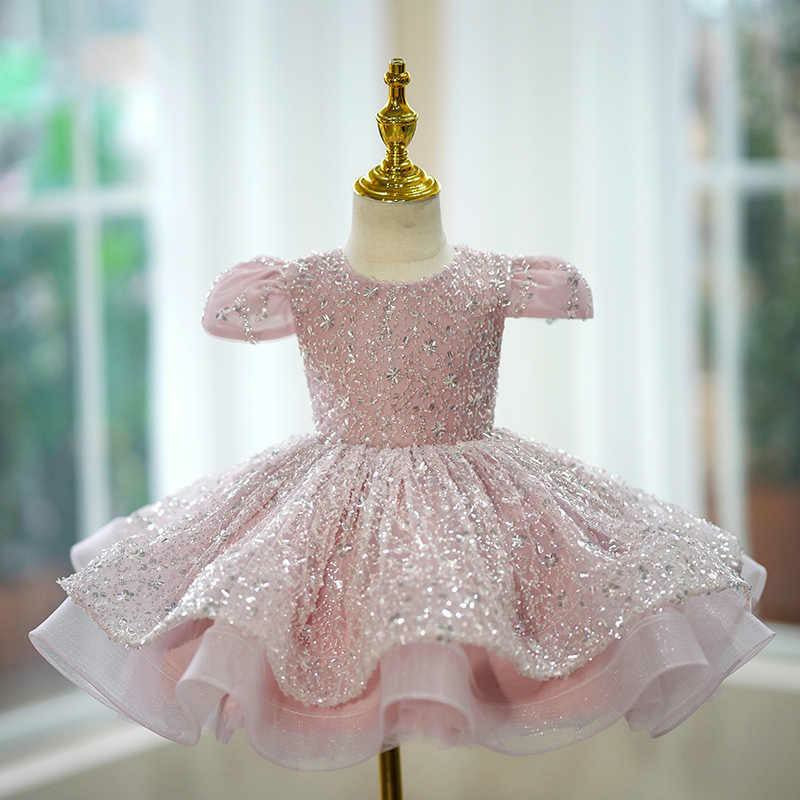 TinyTulle Sweet Pink Glitter Tulle Princess Baby Girl Dress with Star Sequins