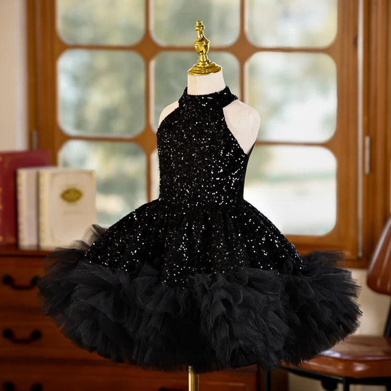 TinyTulle Sparkling Black Sequin Sleeveless Flower Girl Dress