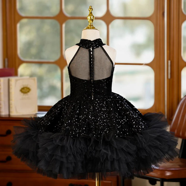 TinyTulle Sparkling Black Sequin Sleeveless Flower Girl Dress