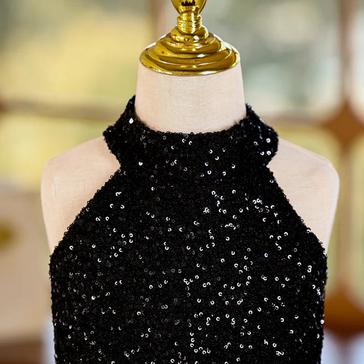TinyTulle Sparkling Black Sequin Sleeveless Flower Girl Dress