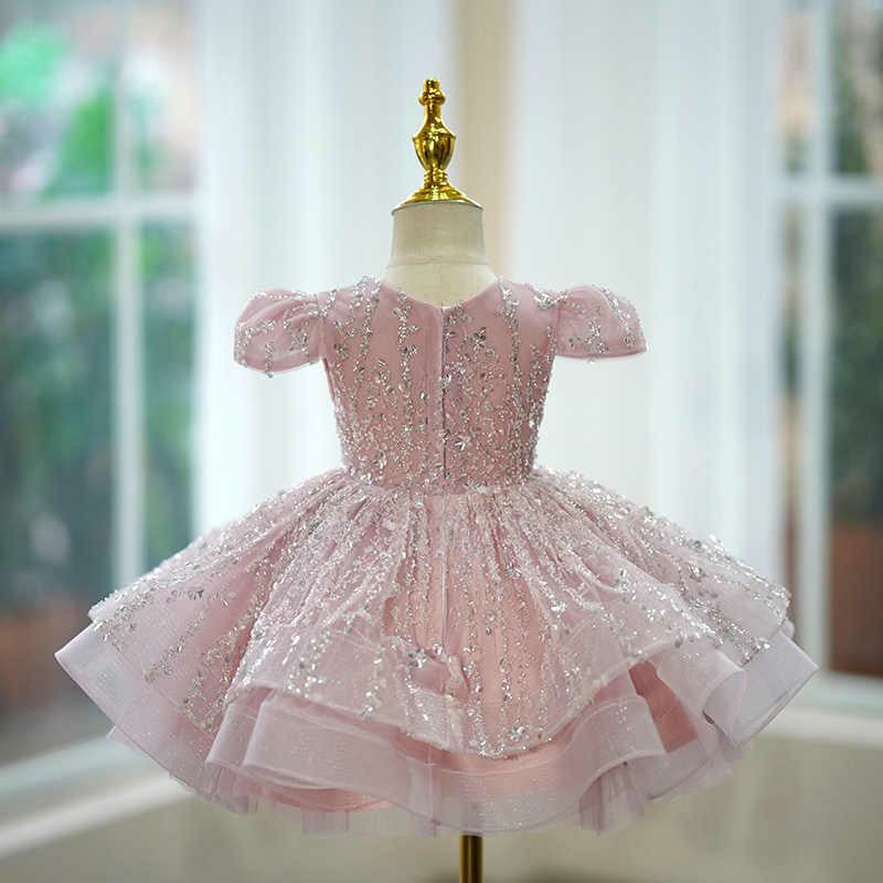 TinyTulle Sweet Pink Glitter Tulle Princess Baby Girl Dress with Star Sequins