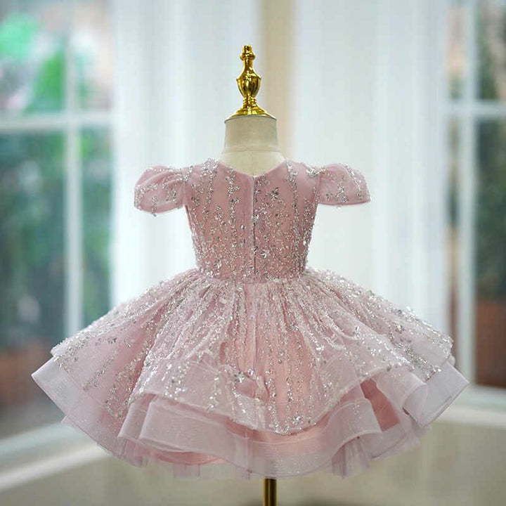 TinyTulle Sweet Pink Glitter Tulle Princess Baby Girl Dress with Star Sequins