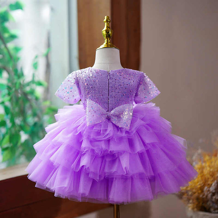 TinyTulle Purple Sequin V-Neck Layered Tulle Princess Flower Girl Dress