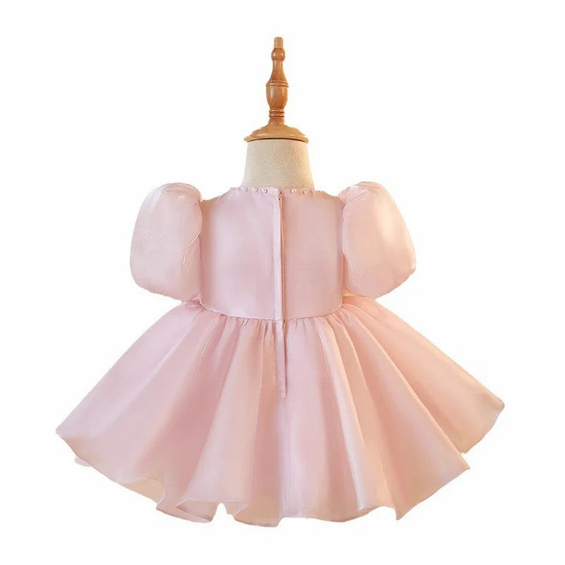 TinyTulle Blush Pink Puff Sleeve Princess Flower Girl Dress