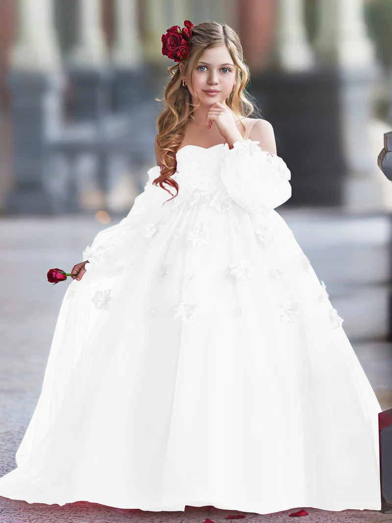 TinyTulle Romantic Off-the-Shoulder Tulle Princess Dress with 3D Floral Details