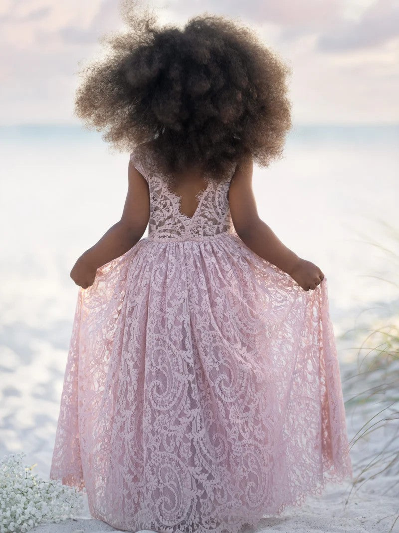 TinyTulle Lace Sleeveless A-Line Floor-Length Flower Girl Dress