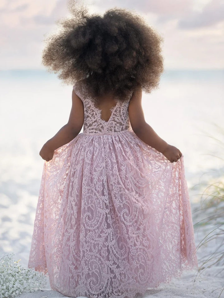 TinyTulle Lace Sleeveless A-Line Floor-Length Flower Girl Dress