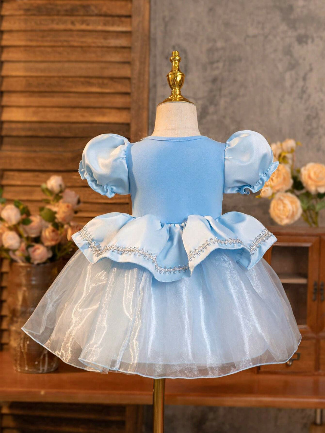 TinyTulle Baby Girl Princess Puff Sleeve Tulle Ball Gown Dress for Special Occasions