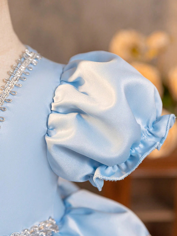 TinyTulle Baby Girl Princess Puff Sleeve Tulle Ball Gown Dress for Special Occasions