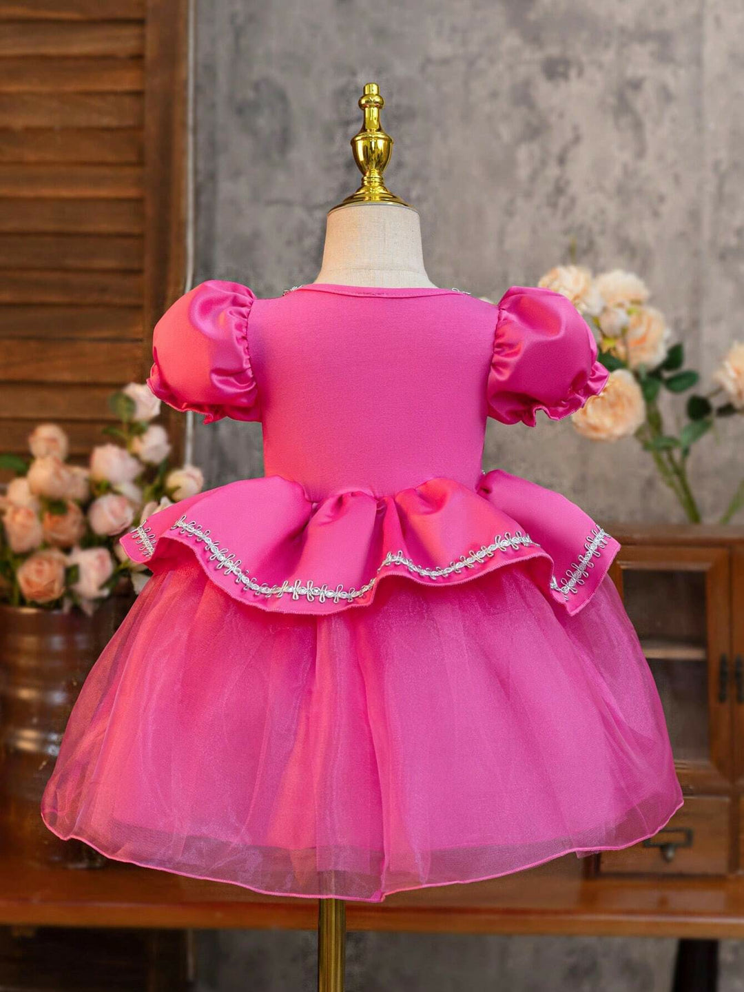 TinyTulle Baby Girl Princess Puff Sleeve Tulle Ball Gown Dress for Special Occasions