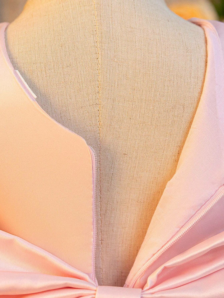 TinyTulle Elegant Pink Satin &amp; Tulle Princess Dress with Bow for Baby Girls
