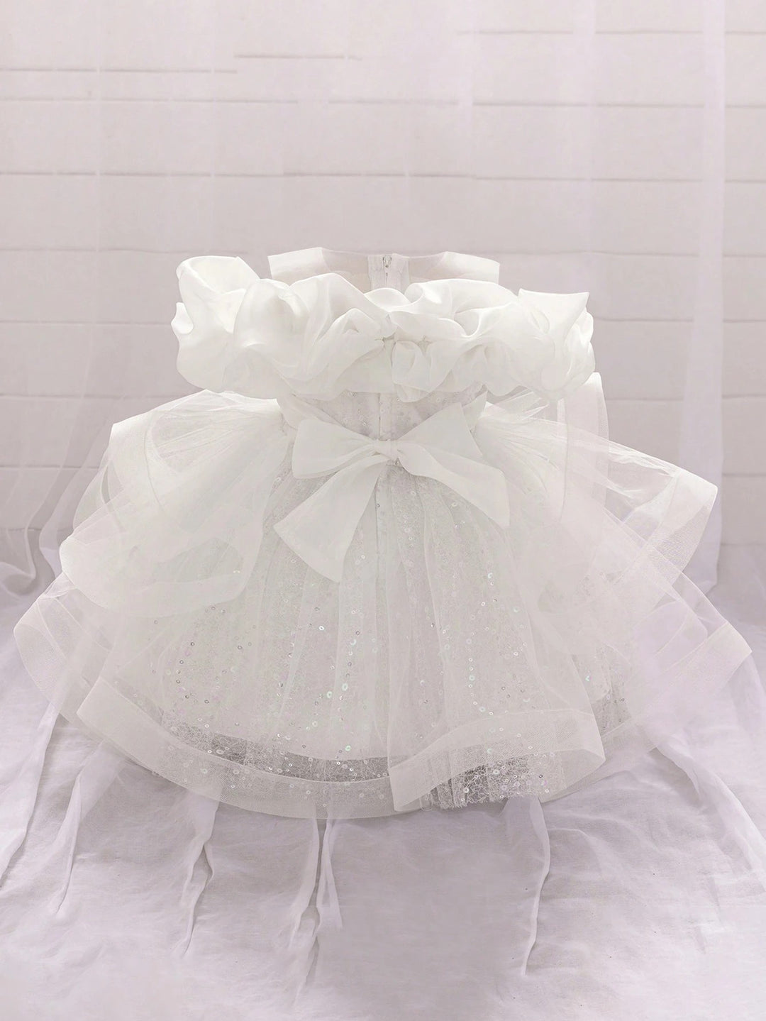 TinyTulle Baby Girls Off-Shoulder Sequin Tulle Tutu Princess Flower Girl Dress