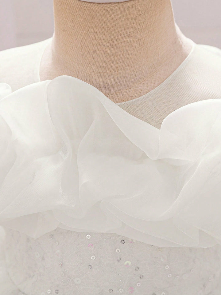 TinyTulle Baby Girls Off-Shoulder Sequin Tulle Tutu Princess Flower Girl Dress