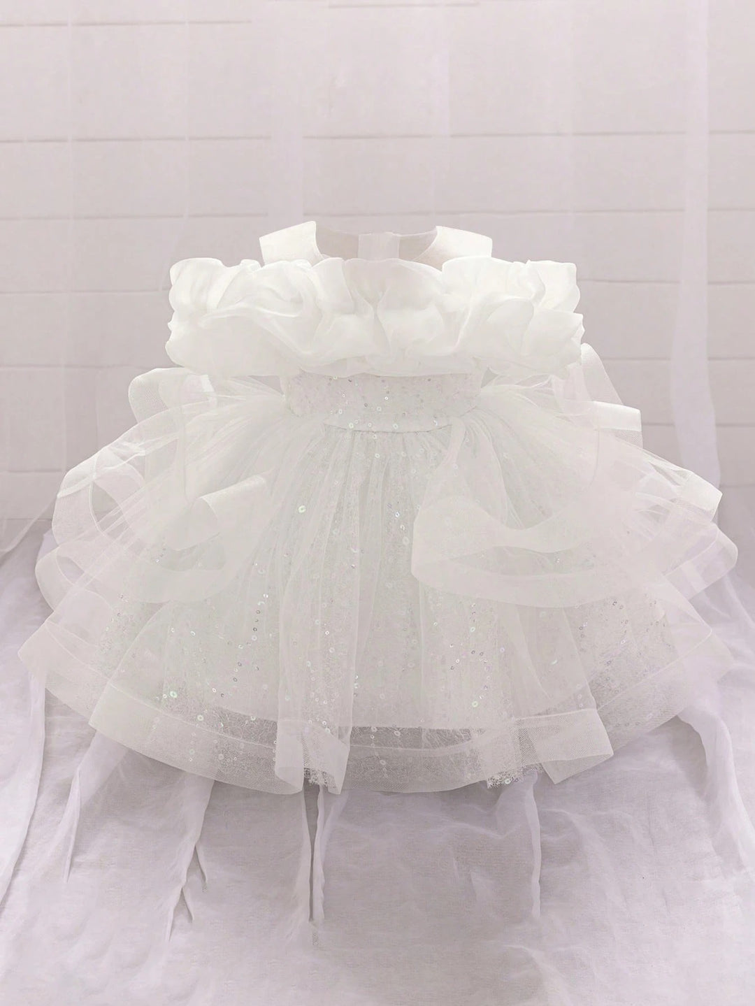 TinyTulle Baby Girls Off-Shoulder Sequin Tulle Tutu Princess Flower Girl Dress