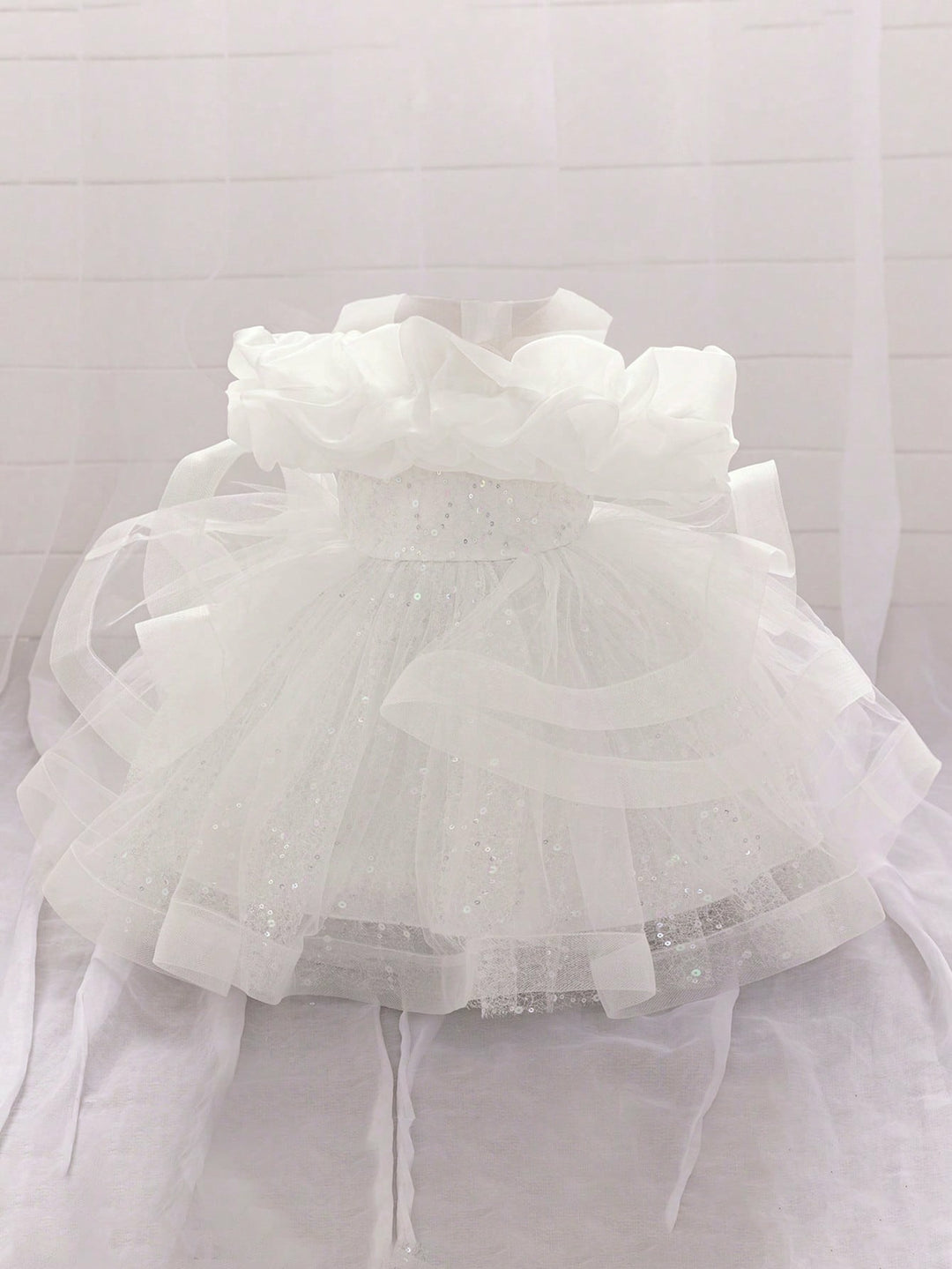 TinyTulle Baby Girls Off-Shoulder Sequin Tulle Tutu Princess Flower Girl Dress
