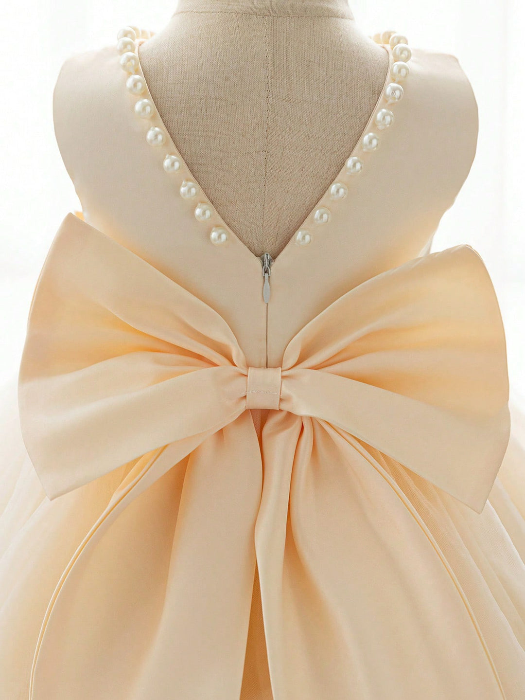 TinyTulle Satin Beaded Tulle Baby Girl Princess Dress with V-Back &amp; Big Bow