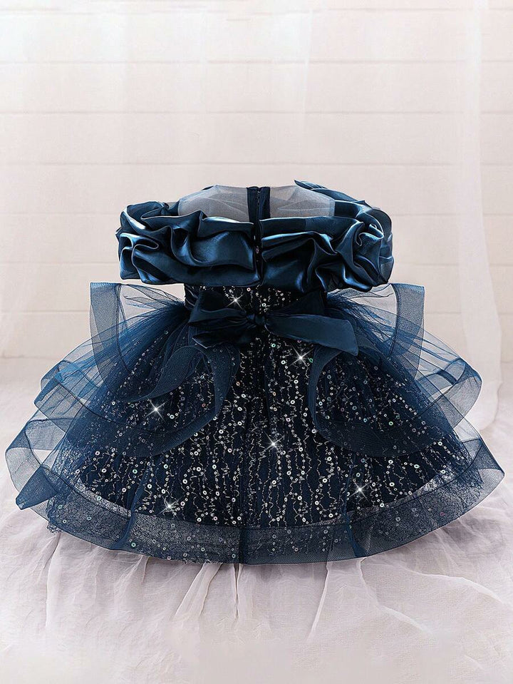 TinyTulle Baby Girls Off-Shoulder Sequin Tulle Tutu Princess Flower Girl Dress