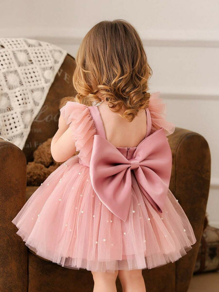 TinyTulle Baby Girls Mint Green Bow Beaded Mesh Cap Sleeve Princess Dress