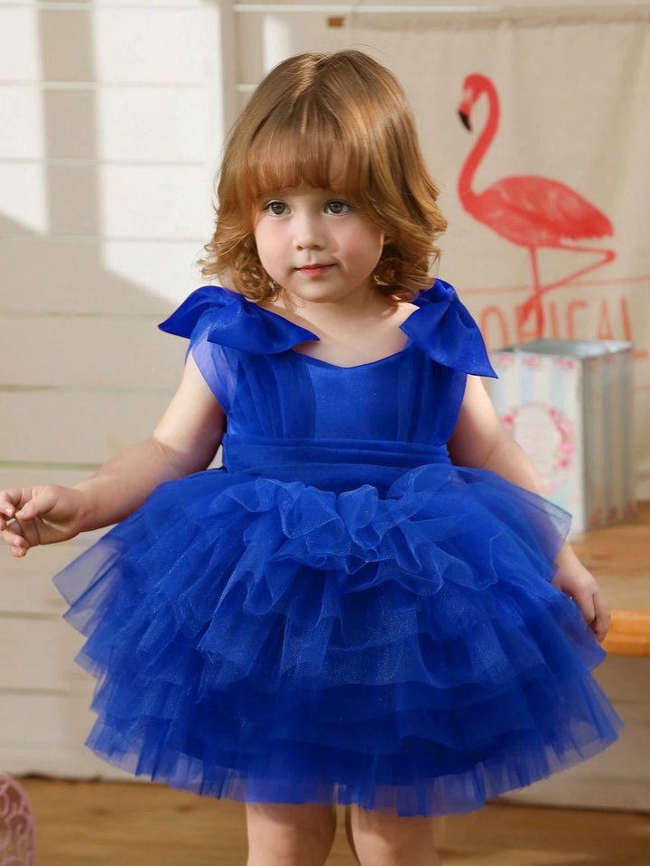 TinyTulle Baby Girls Elegant Black Tulle Dress with Bow for Birthday Party Dress