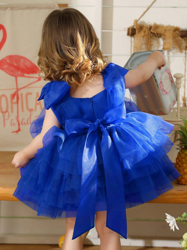 TinyTulle Baby Girls Elegant Black Tulle Dress with Bow for Birthday Party Dress