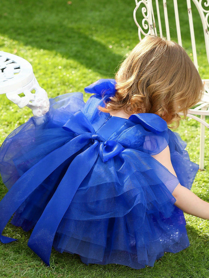 TinyTulle Baby Girls Elegant Black Tulle Dress with Bow for Birthday Party Dress