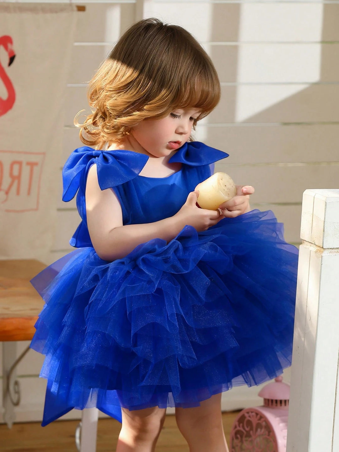TinyTulle Baby Girls Elegant Black Tulle Dress with Bow for Birthday Party Dress