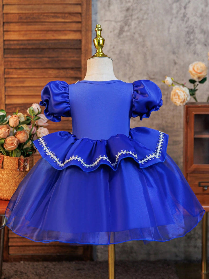TinyTulle Baby Girl Princess Puff Sleeve Tulle Ball Gown Dress for Special Occasions