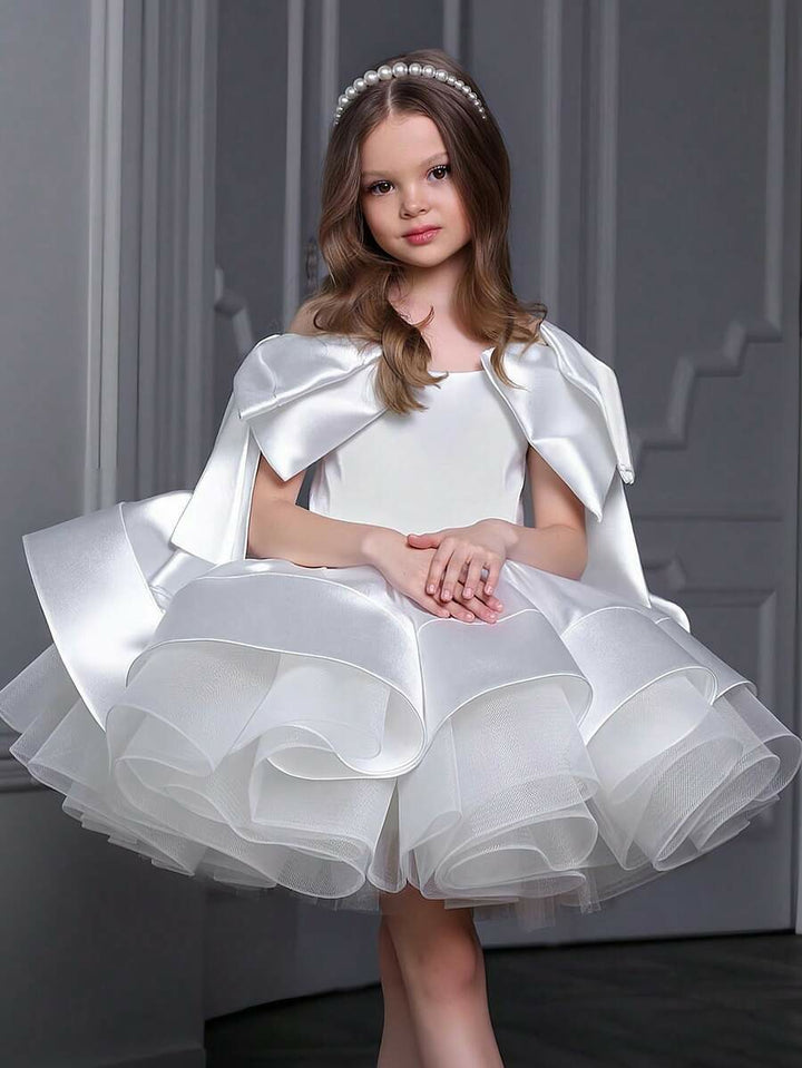TinyTulle Elegant Gold Satin Bow Tulle Princess Flower Girl Dress Birthday Party Gown