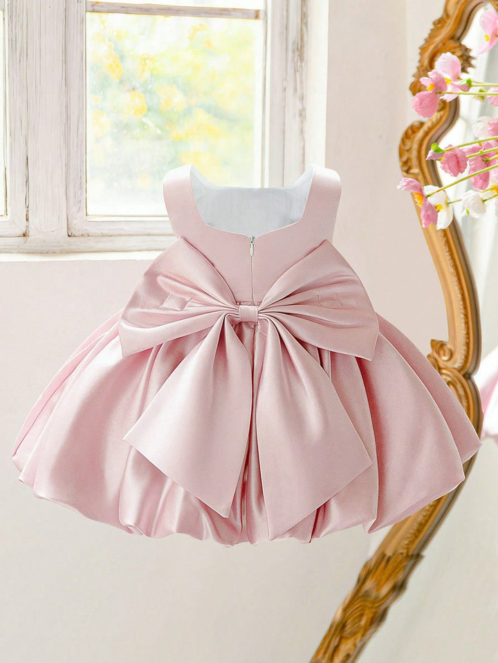 TinyTulle Baby Girls Satin Back Bow Tutu Flower Girl Dress 1st Birthday Party Dress