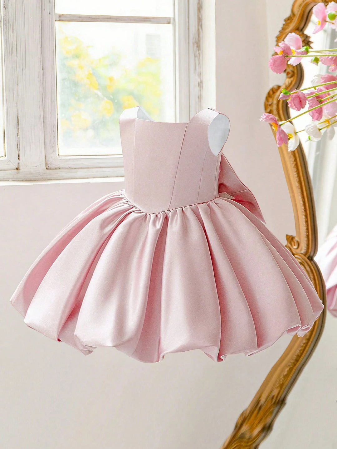 TinyTulle Baby Girls Satin Back Bow Tutu Flower Girl Dress 1st Birthday Party Dress