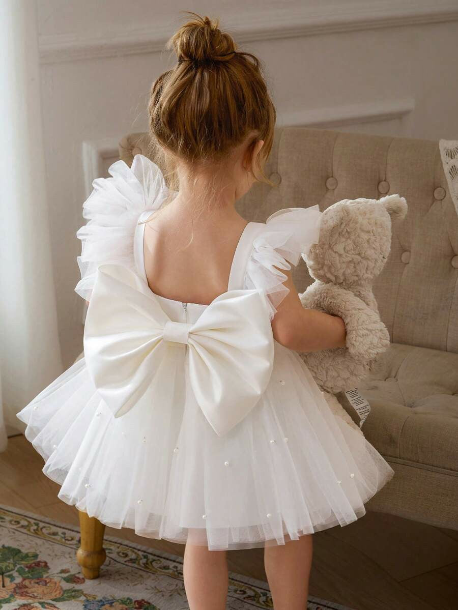 TinyTulle Baby Girls Mint Green Bow Beaded Mesh Cap Sleeve Princess Dress