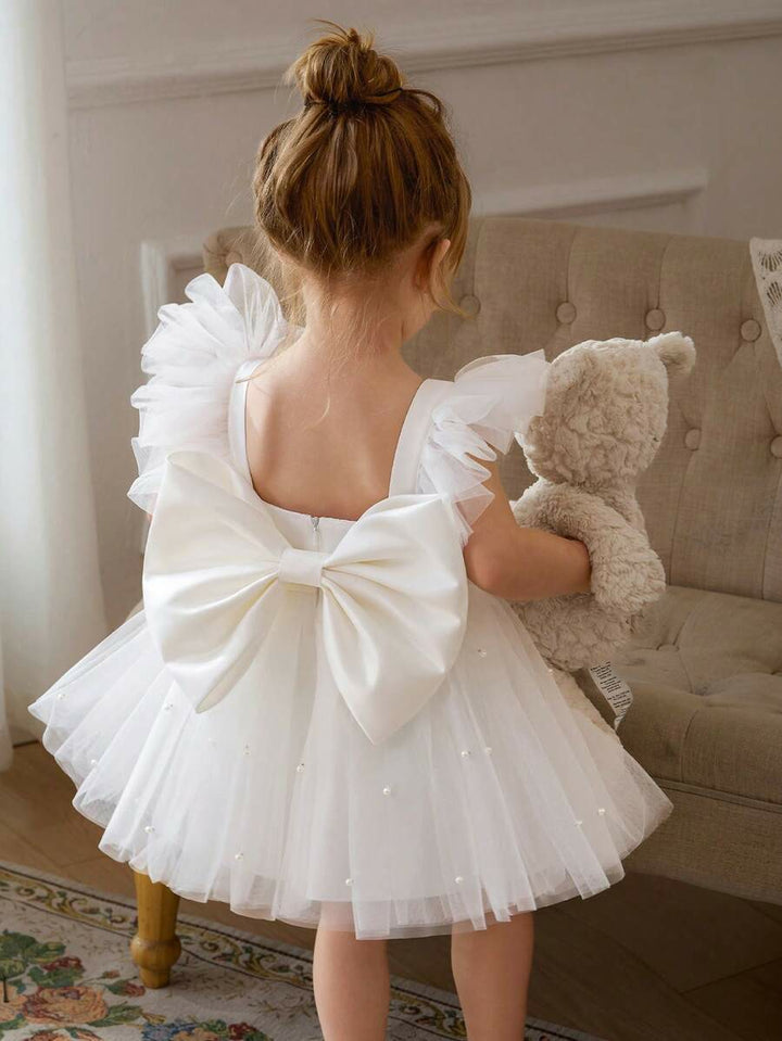 TinyTulle Baby Girls Mint Green Bow Beaded Mesh Cap Sleeve Princess Dress