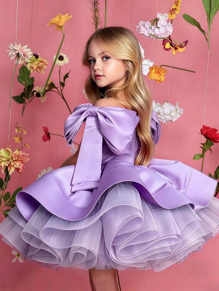 TinyTulle Elegant Princess Flower Girl Dress with Bow Shoulder Details