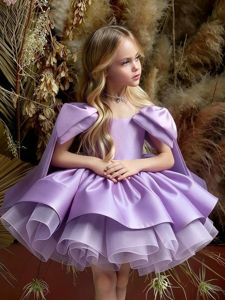 TinyTulle Elegant Princess Flower Girl Dress with Bow Shoulder Details