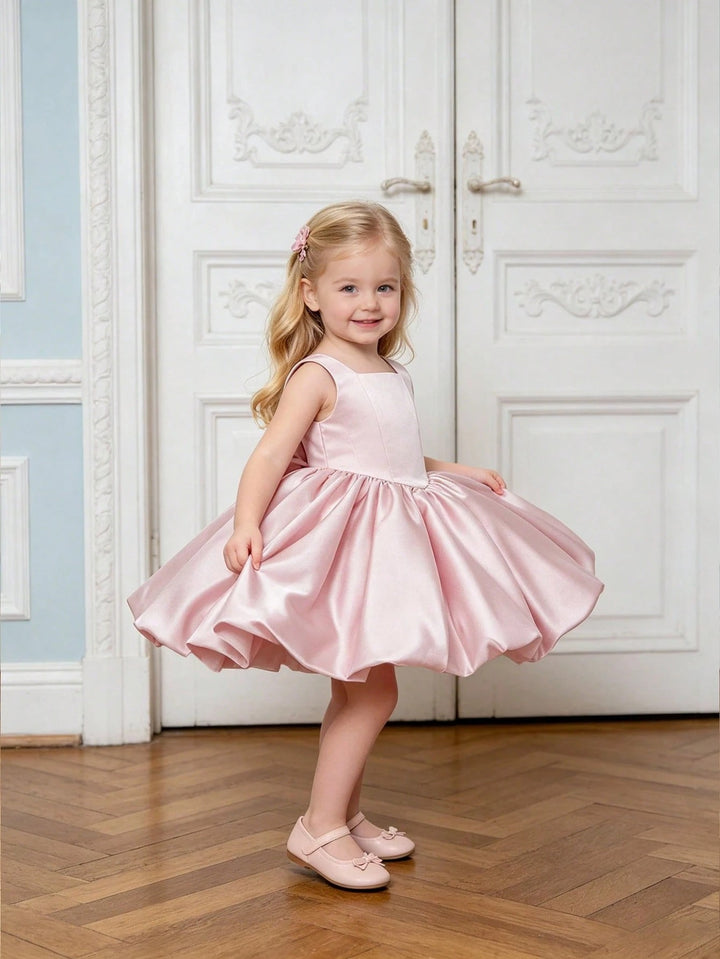 TinyTulle Baby Girls Satin Back Bow Tutu Flower Girl Dress 1st Birthday Party Dress