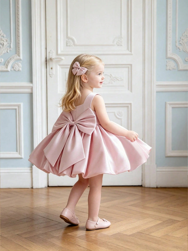 TinyTulle Baby Girls Satin Back Bow Tutu Flower Girl Dress 1st Birthday Party Dress