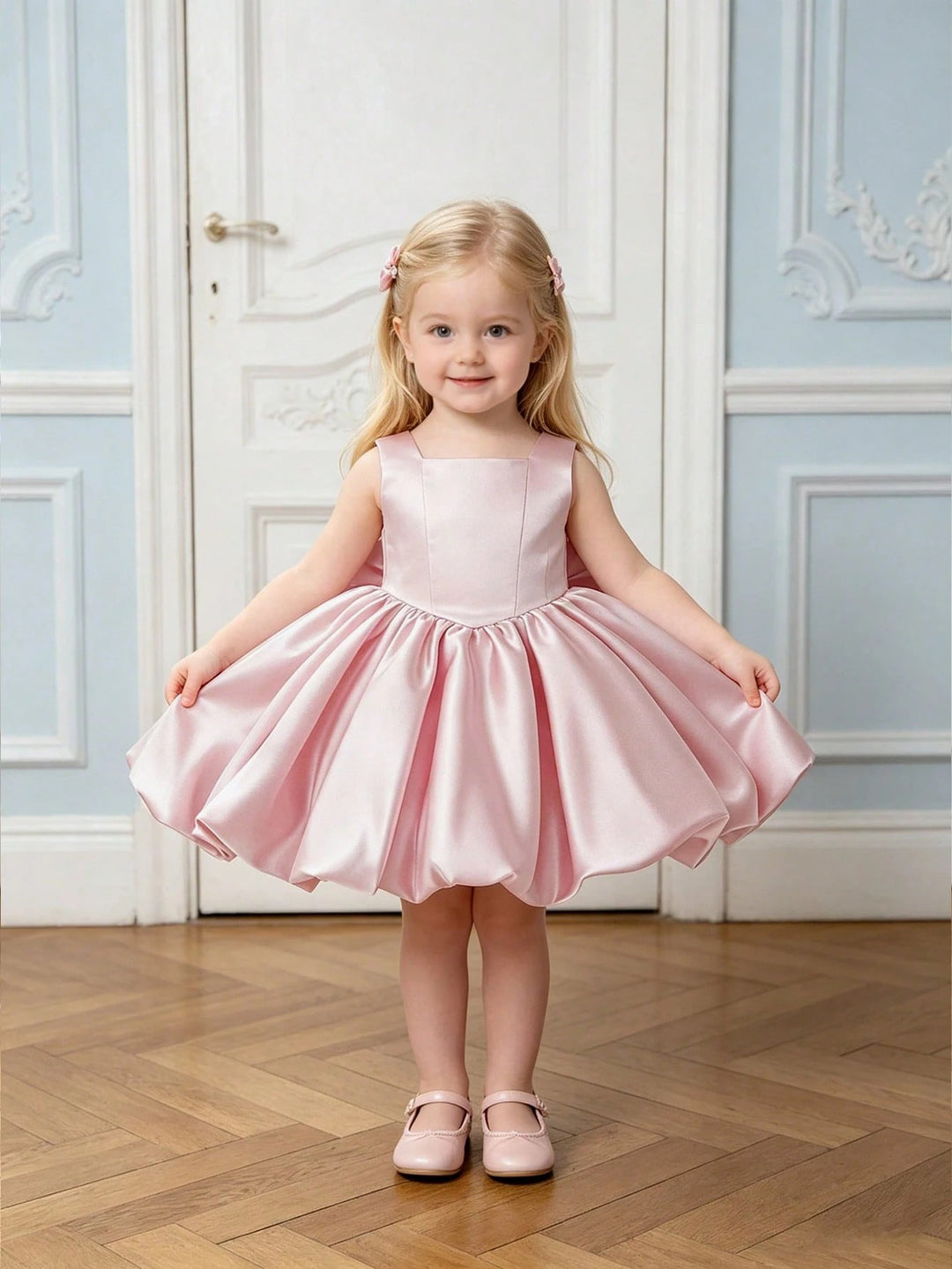TinyTulle Baby Girls Satin Back Bow Tutu Flower Girl Dress 1st Birthday Party Dress