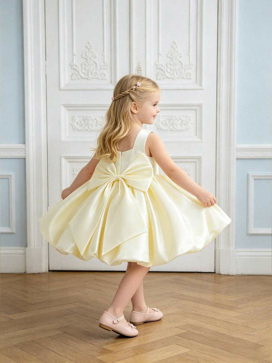 TinyTulle Baby Girls Satin Back Bow Tutu Flower Girl Dress 1st Birthday Party Dress