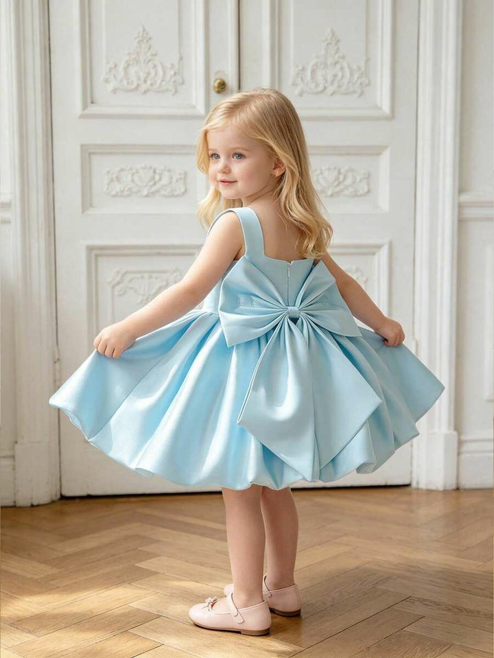 TinyTulle Baby Girls Satin Back Bow Tutu Flower Girl Dress 1st Birthday Party Dress