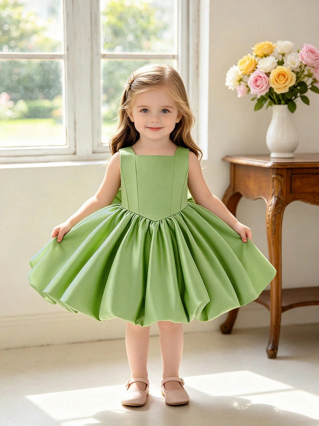 TinyTulle Baby Girls Satin Back Bow Tutu Flower Girl Dress 1st Birthday Party Dress