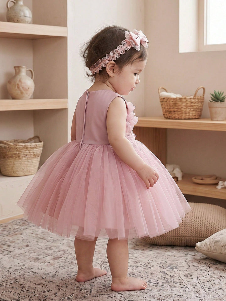 TinyTulle Baby Girl Dusty Pink Tulle Princess Dress with Layered Ruffles