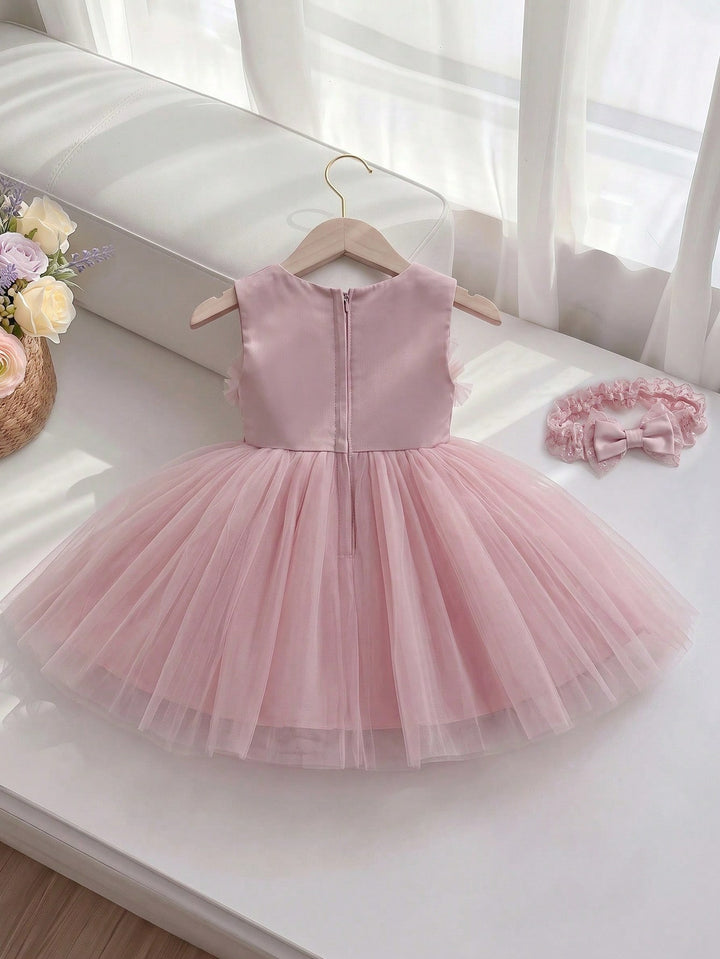 TinyTulle Baby Girl Dusty Pink Tulle Princess Dress with Layered Ruffles