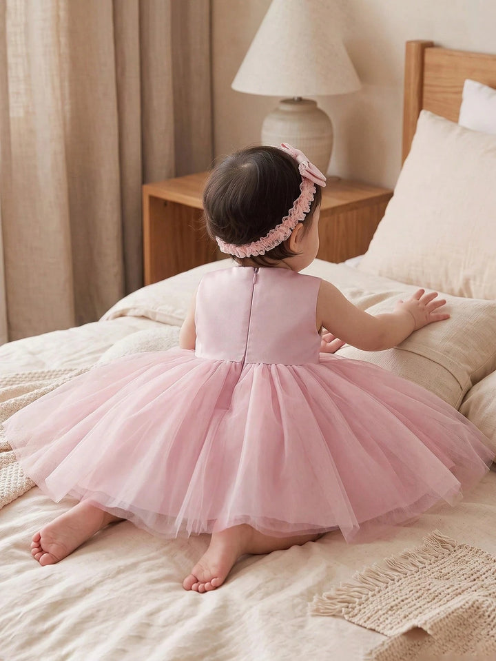 TinyTulle Baby Girl Dusty Pink Tulle Princess Dress with Layered Ruffles