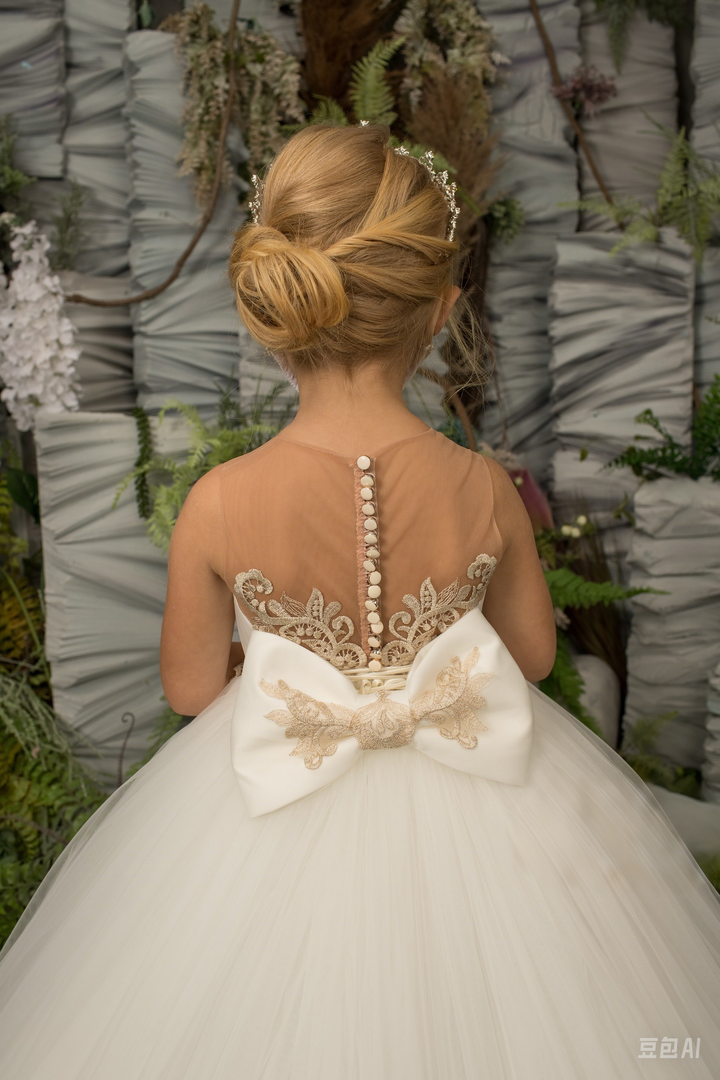 TinyTulle Ivory &amp; Gold Lace Tulle Flower Girl Dress for Special Occasions