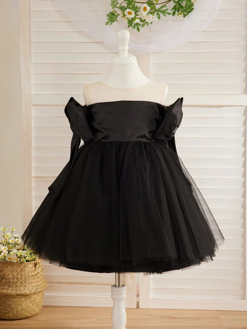 TinyTulle Black Off-Shoulder Tulle Flower Girl Dress with Bow
