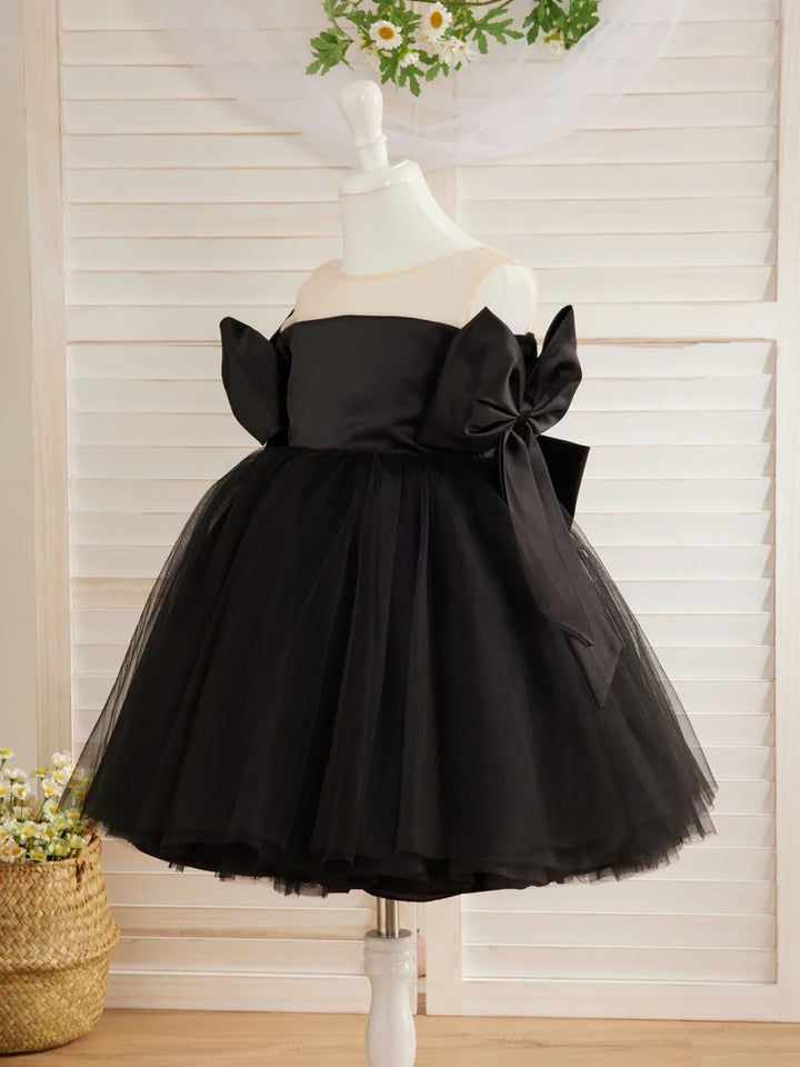TinyTulle Black Off-Shoulder Tulle Flower Girl Dress with Bow